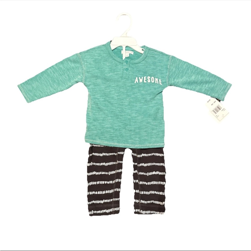 Teal 12 month Long Sleeve Shirt and Striped Pants Set
